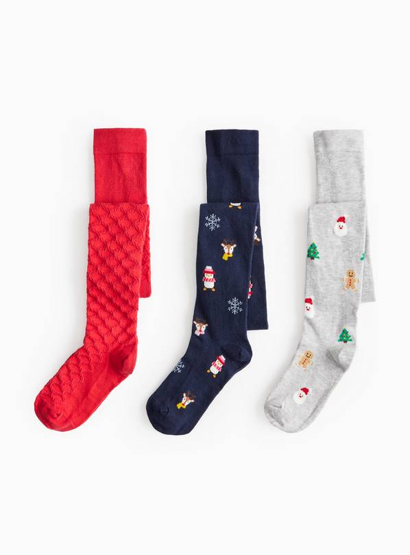 Christmas Printed Super-Soft Tights 3 Pack 3-4 years